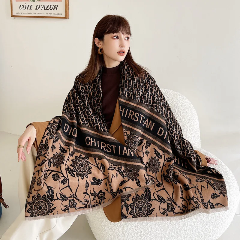 

Fashion Houndstooth Print Cashmere Scarf for Women Shawl Thick Blanket Winter Warm Wraps Pashmina Square Stoles Bufanda 2022