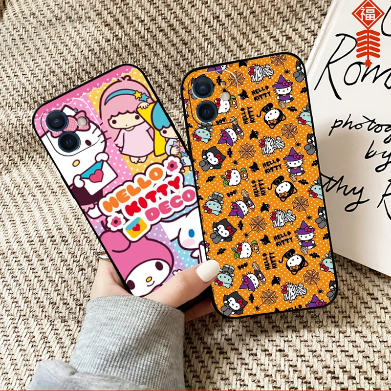 

Cartoon Hello Kitty Phone Case For Funda iPhone 13 12 11 Pro Max Mini X XR XS Max SE 2020 6 6s 7 8 Plus Liquid Silicon