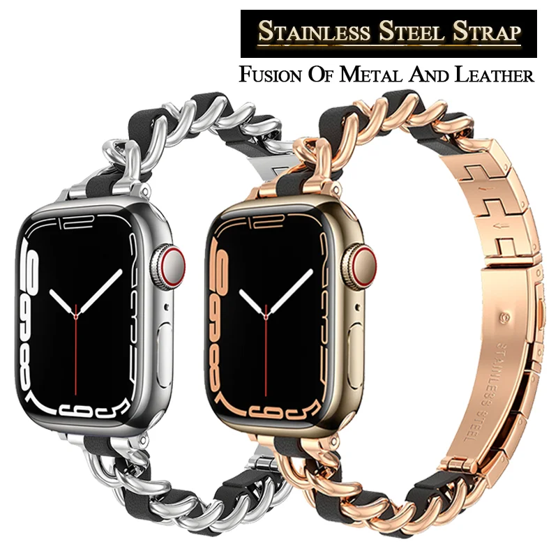 

Metal Strap Band Chain for Apple Watch 7 6 SE 5 4 45mm 44mm 41mm Watchbands Stainless Steel Bracelet for Iwatch Series 6 5 4 3