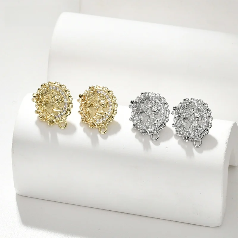 4K Gold Plated Oval Flower Beau Headband Hanging Silver Needle Earrings Stud DIY Homemade Ear Rings Accessories