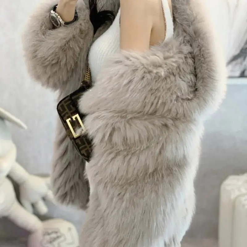 Fur coat female winter 2YK Korean fashion hooded environmental protection imitation fox fur loose Harajuku Slim fur coat
