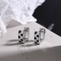 black white lattice earrings for women 925 stamp silver color small fashion wedding designer luxury quality jewelry wholesale