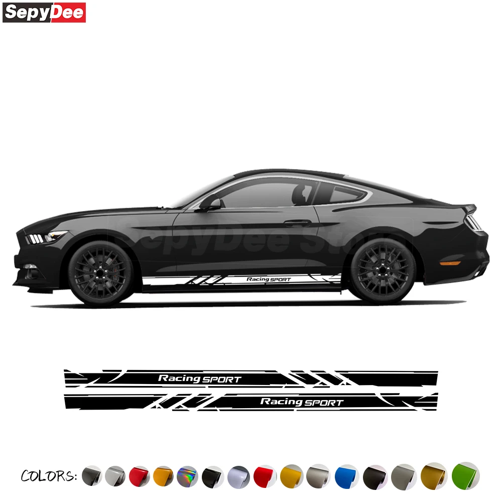 

2Pcs Racing Sport Car Door Side Skirt Stickers for Ford Mustang Auto Body Long Stripe Graphic Decor Vinyl Deacl Car Accessories