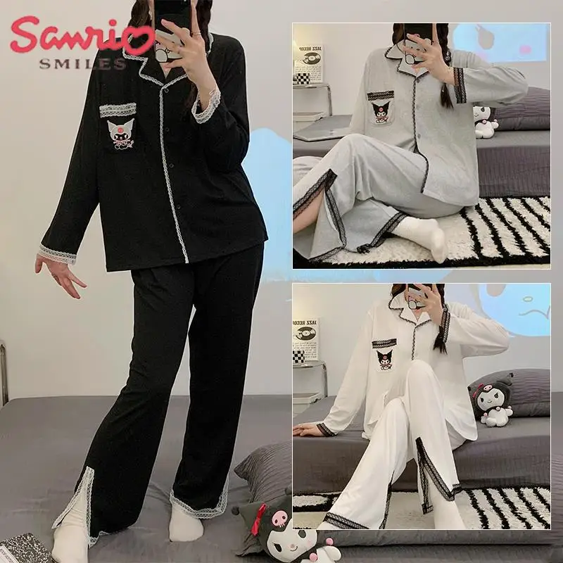 

Sanrio Y2K Kuromi Long Sleeve Pajama Set Cartoon Spring Autumn Nightwear Suit Cute Loose Casual Homewear Anime Girl Gift