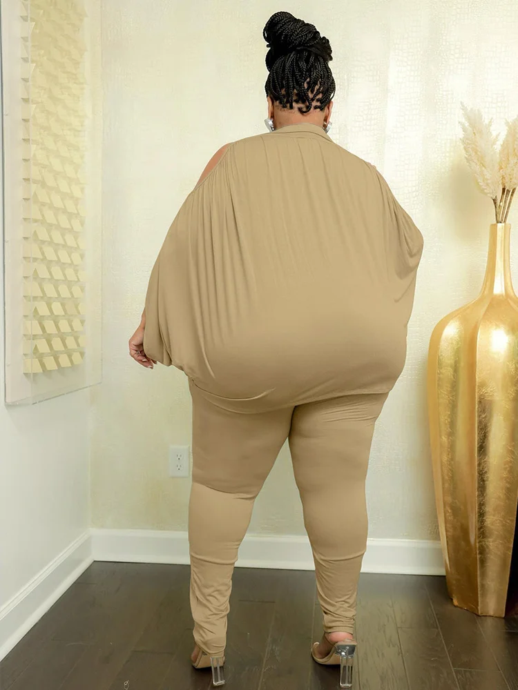 Plus Size 2 Piece Set Women Long Sleeve Off the Shoulder Top and Pants Set Tights Large Size Clothes Wholesal 3xl 4xl 5xl 6xl