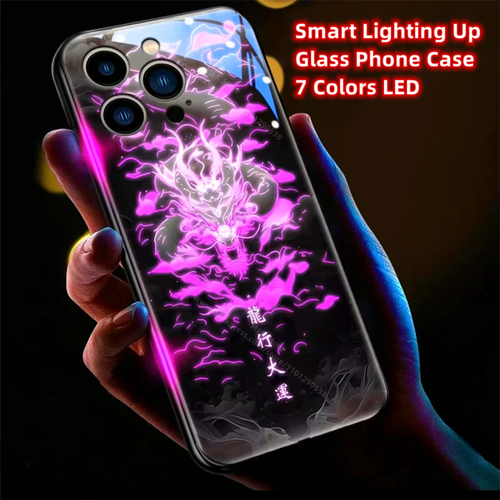 Фото Чехол для телефона из закаленного стекла Great Fortune Dragon Smart LED Light Glow для Samsung S25 S24 S23 S22 S21 S20 FE Note 10 20 Plus Ultra №3