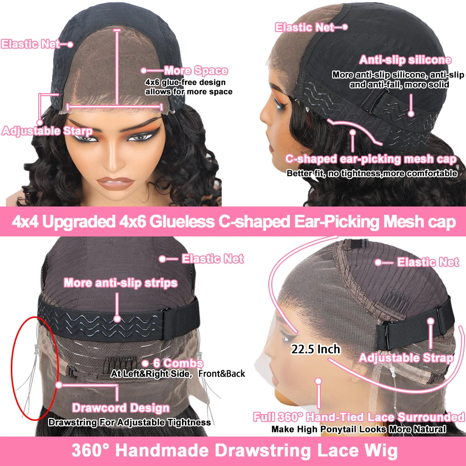 4x6 Glueless Wigs human hair Bone Straight 360 Lace Frontal Wig Human Hair PreCut PrePlucked ready to go wig For Women