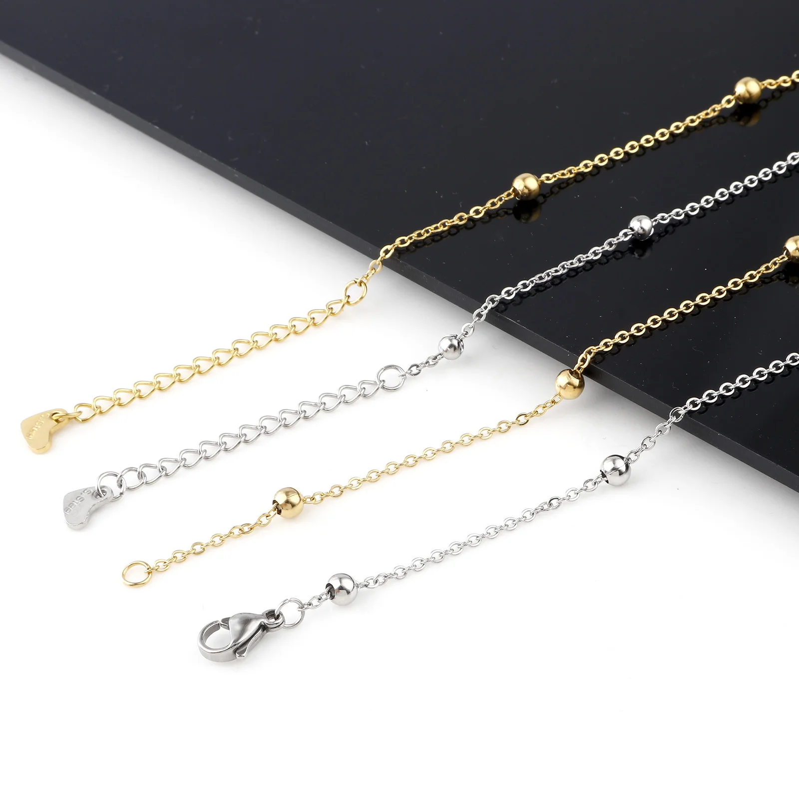 

Exquisite Stainless Steel Beads Link Necklace For Women Multicolor Cable Link Chain Anklet Women Summer Jewelry Gift 1 Piece