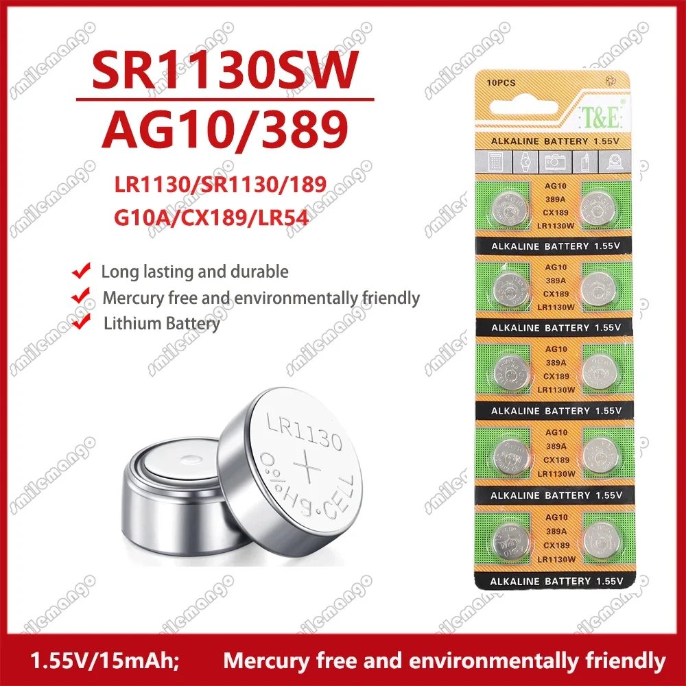 Фото Батарейки-таблетки AG10 LR1130 SR54 1,55 389 SR1130 D189 LR54, 189 в, 2 шт.-50 шт. №1