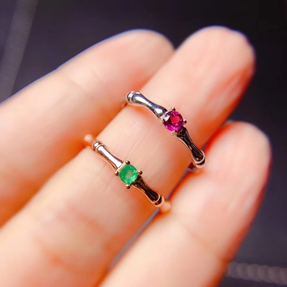 CoLife Jewelry Simple 925 Silver Gemstone Ring 3mm Natural Garnet Emerald Daily Wear Gift for Woman |