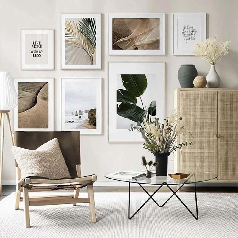 

Palm Leaf Beach Landscape Canvas Painting Quotes Poster Nordic Art Print Modern Scandinavian Wall Art Picture Living Room Decor