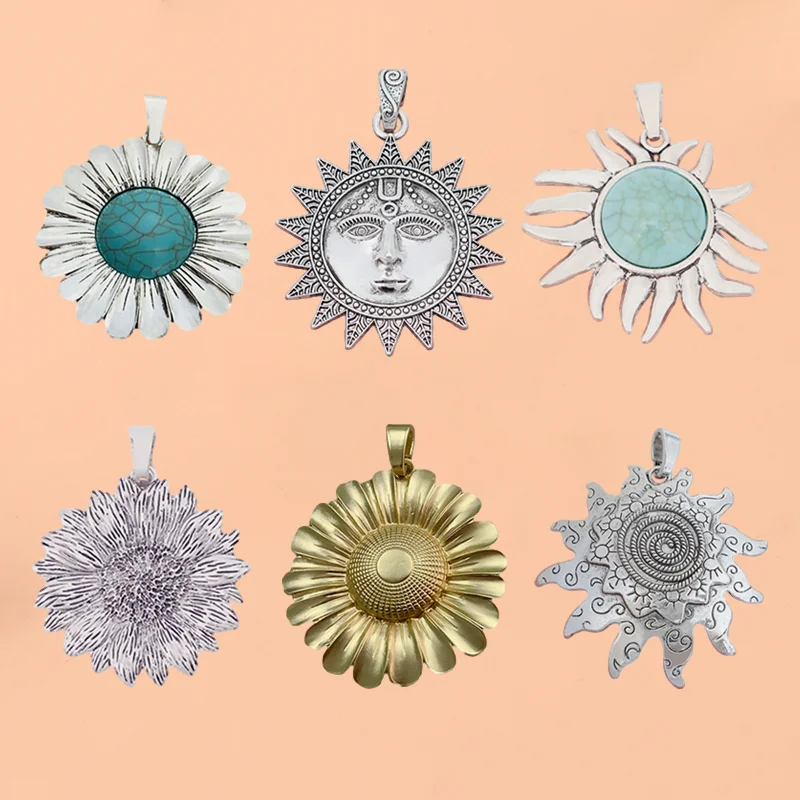 

2pcs/Lot Antique Silver Color Large Sun Sunflower Charms Pendants for DIY Necklace Jewelry Making Findings Accessories