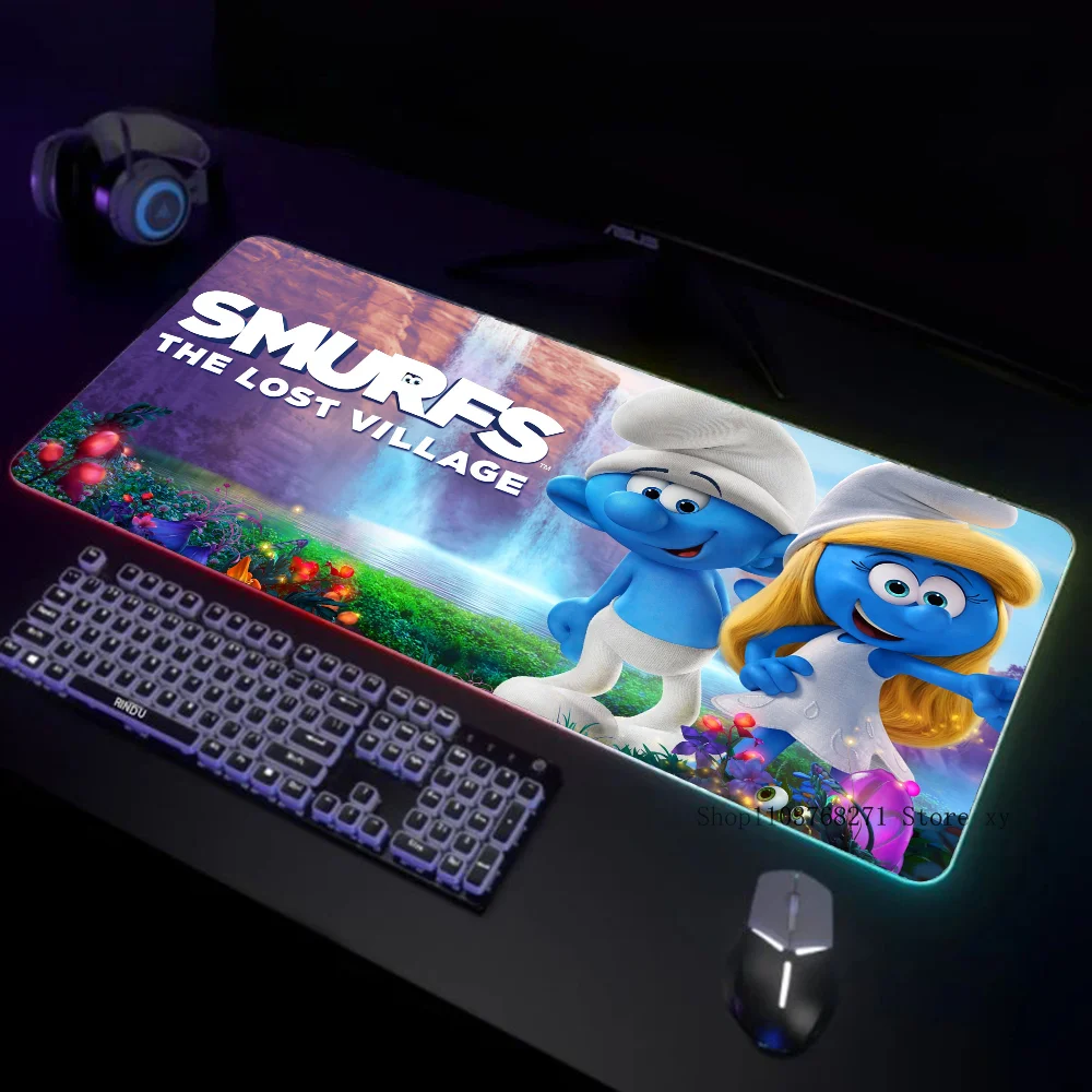 Cartoon S-Smurfs Mousepad XXL RGB Gaming Mouse Pads HD Black Gamer Accessories Large LED