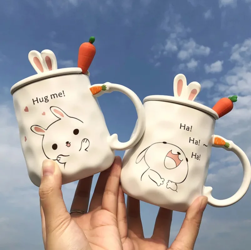 

Супермилая кружка с мультяшным кроликом с крышкой и ложкой, керамическая чашка, декоративная подарочная чашка с кроликом, Женская самая любимая Бытовая Посуда для напитков