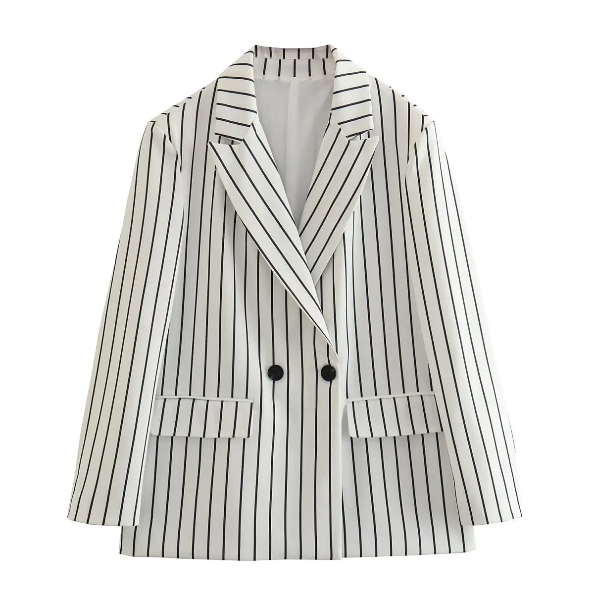 

Women's 2023 Summer Fashion New Stripe Loose fitting Suit Coat Retro Pocket Button Casual and Unique Female Long Sleeve Coat