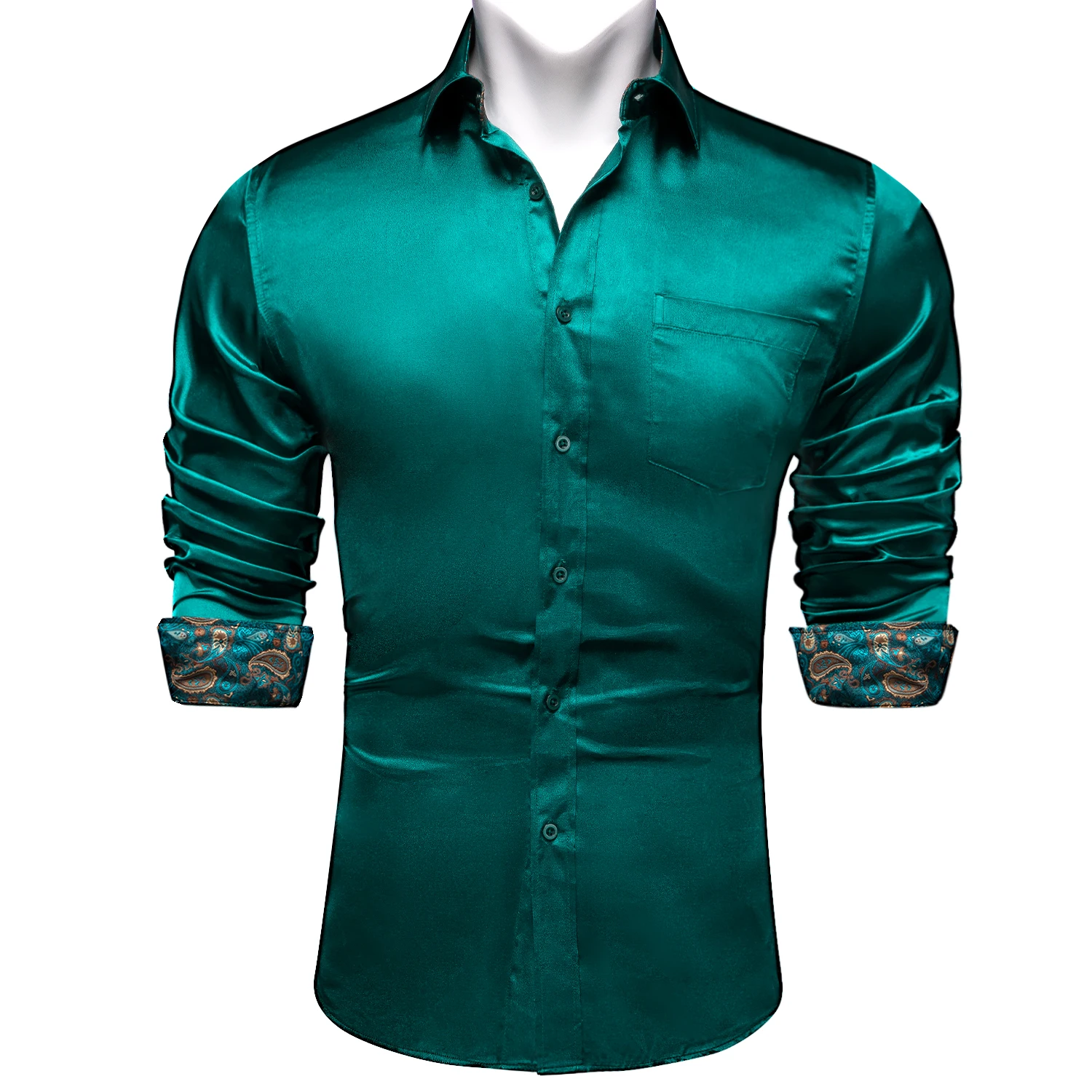 Green Splicing And Contrasting Colors Shirts For Men Long Sleeve Men's Dress Shirt Designer Stretch Satin Men Clothing Blouses