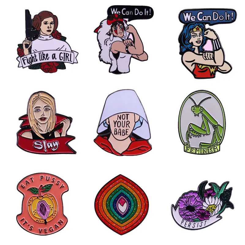 

Feminist Series Lapel Pin Cute Girl Power Cartoon Anime Enamel Brooch Collection Hoodie Backpack Hat Decorative Accessories