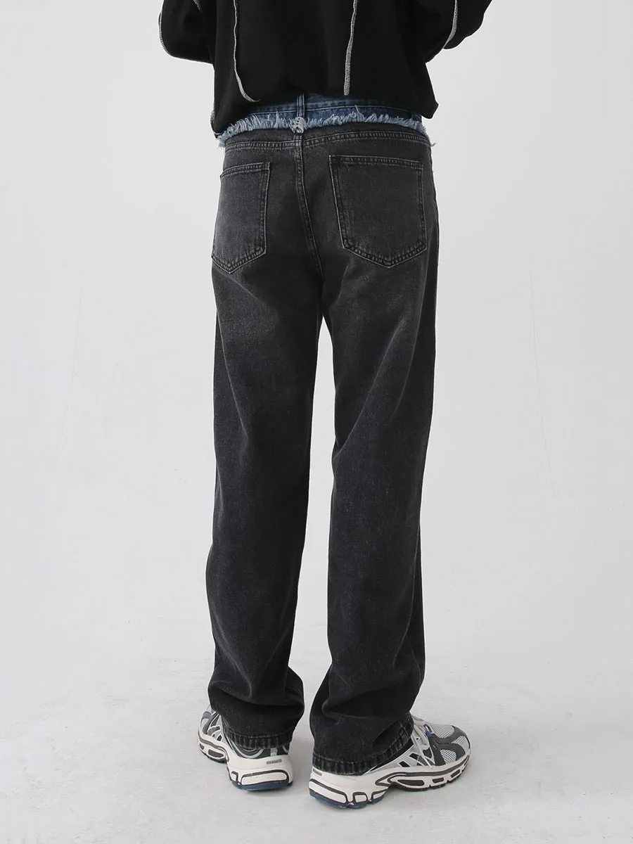 YIHANKE Four Seasons American Style Stitching Design Men's Straight Casual Pants Y2k Men Jeans Streetwear Men Ins Hot Sale JEANS