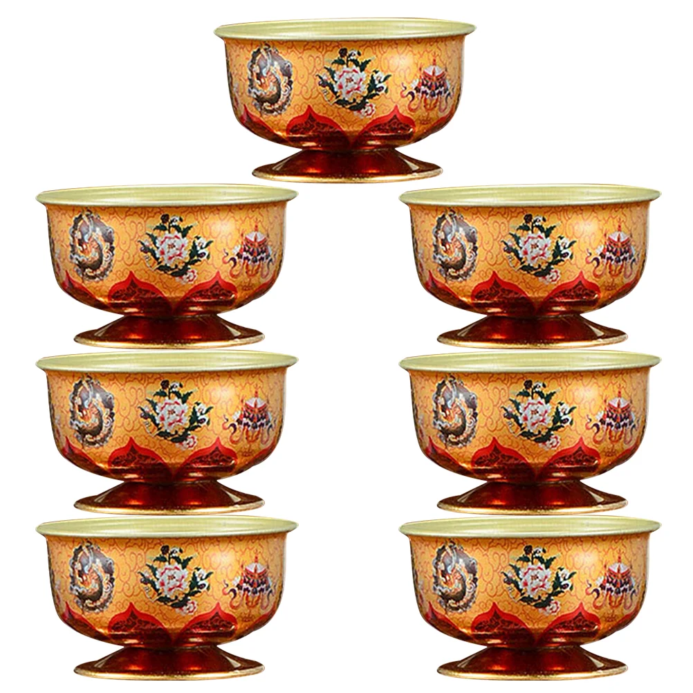 

7 Pcs Metal Glass Water Bowl Alloy Altar Cup Temple Offering 5.5x5.5cm Supply