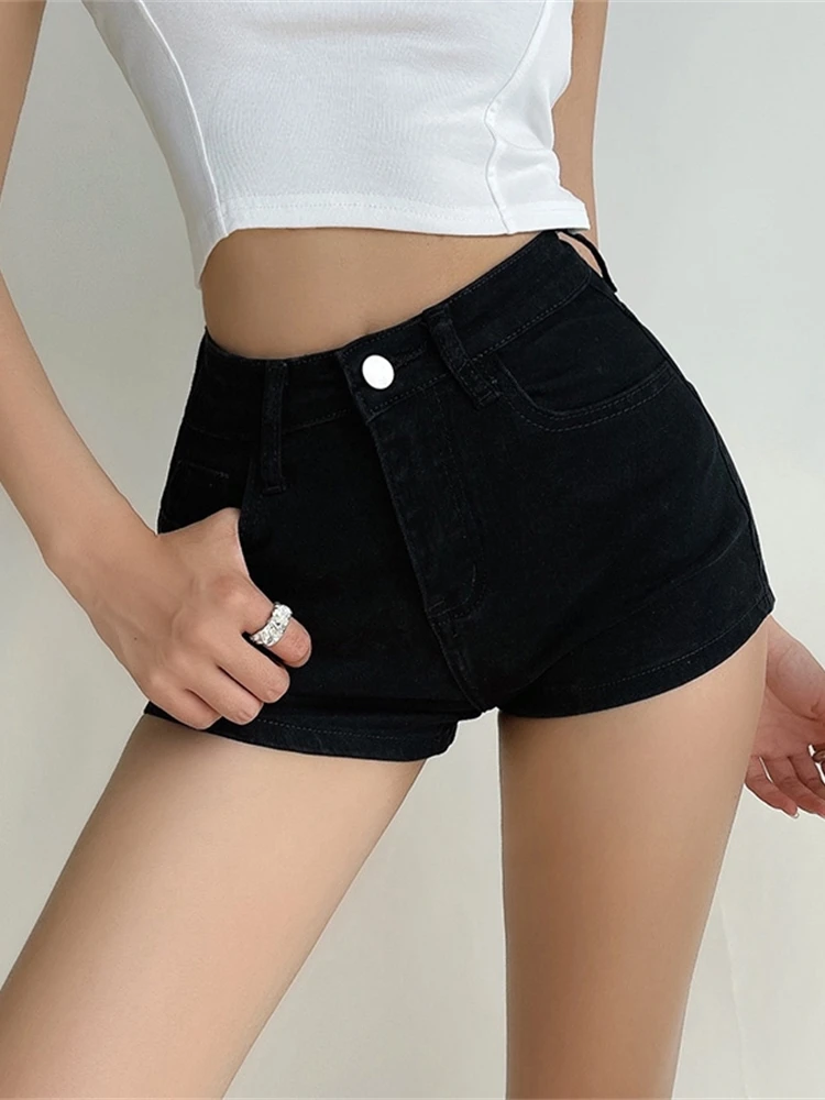 Женские облегающие прямые длинные джинсовые шорты с высокой талией женские