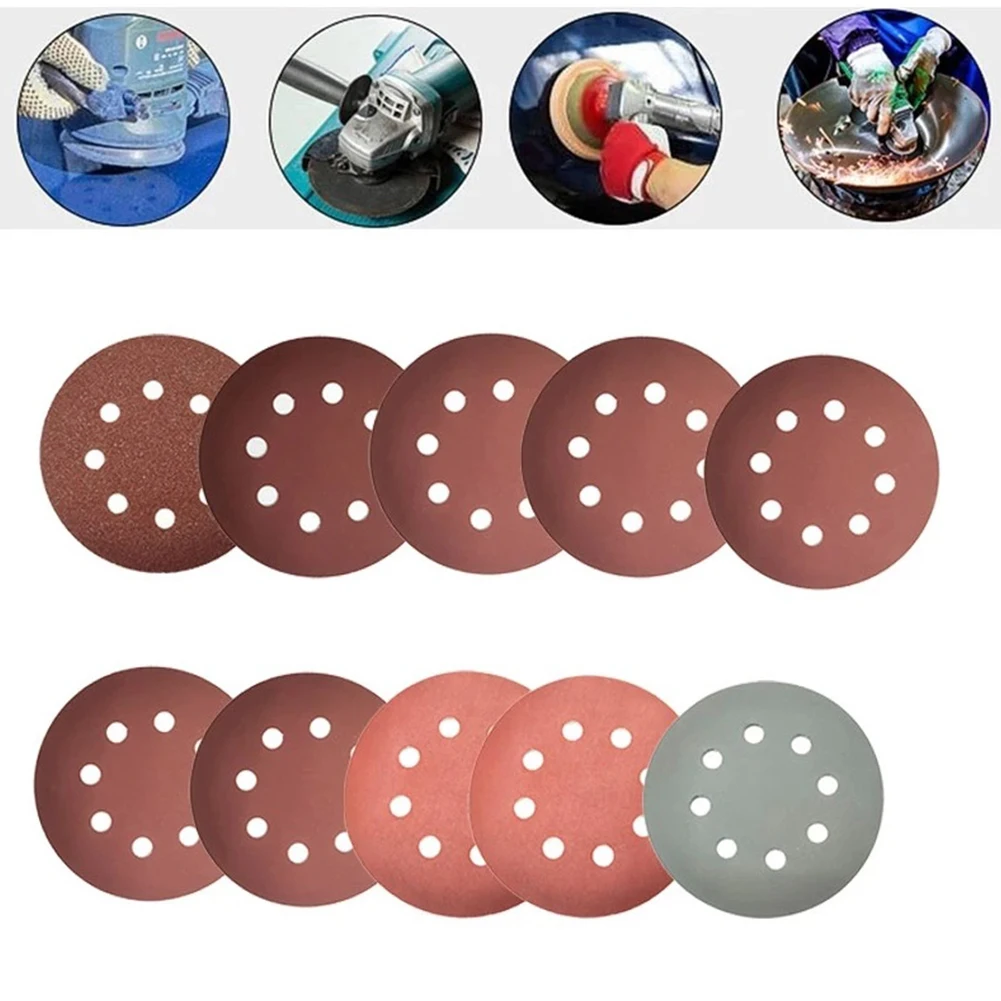 50pcs Sanding Discs With 8 Holes 5 Inch Aluminium Oxide Hook And Loop Round Shape For Orbital Sanders Sandpaper