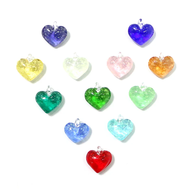 

6pcs Lovely Fluorescent Glass Heart Shape Charm Pendant Wedding Hanging Decor Creative Fashion Girl Jewelry Necklace Accessories