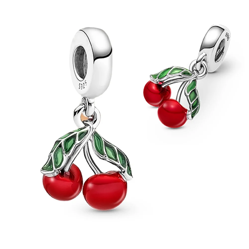 

New 925 Sterling Silver Red Cherries Charm Bead Fit Pandora Original 925 Bracelet Pendant Beads for Women Fine Diy Jewelry Gift