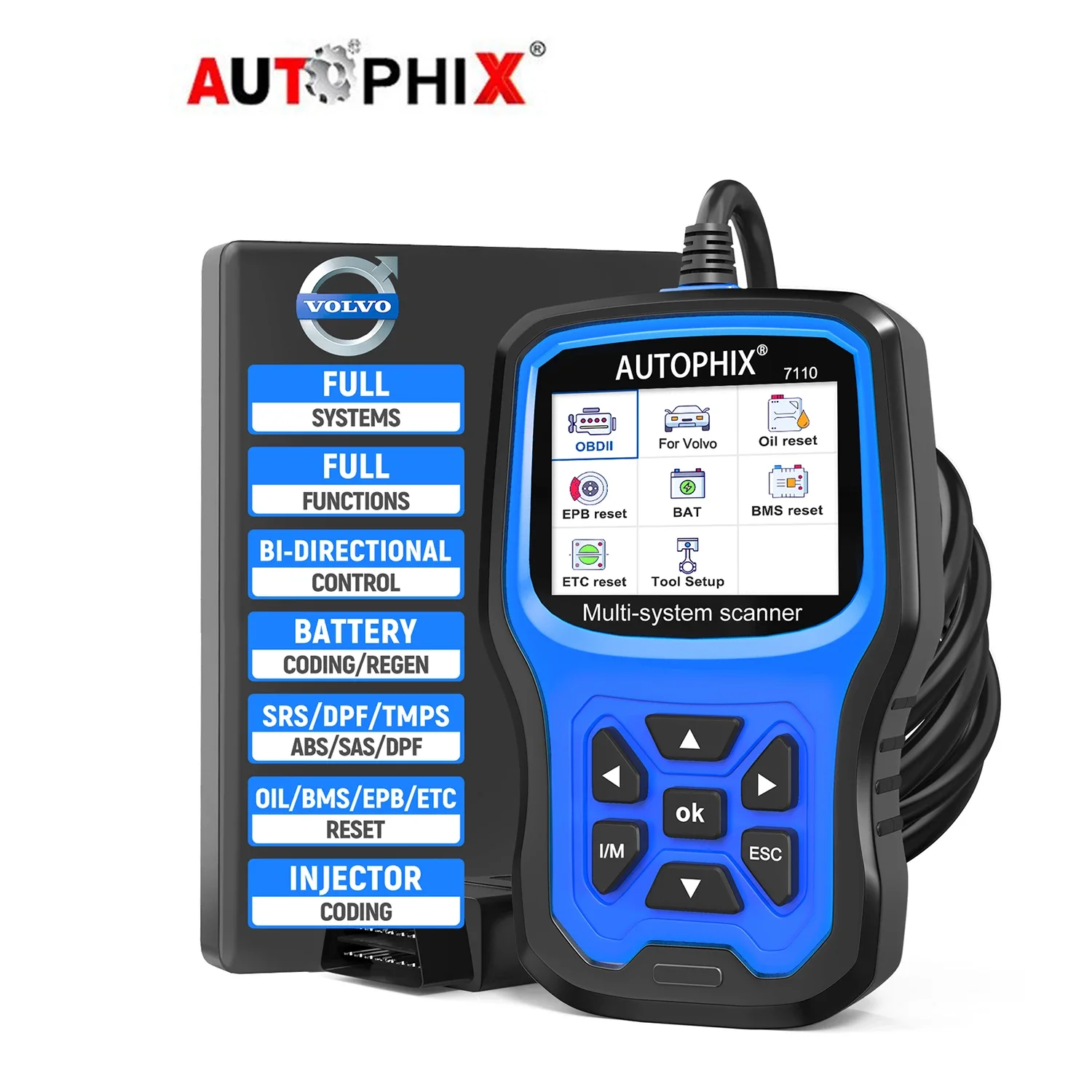 

AUTOPHIX 7110 OBD2 Scanner Diagnostic Full Systems Scan Tool For Volvo Car Code Reader Battery Check For All Volvo After 1996