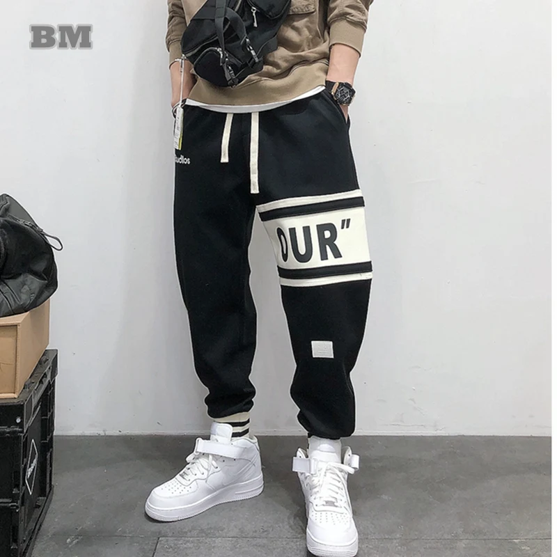 

2022 Korean Style Hip Hop Fashion Sweatpants Kpop Letter Print Couple Splicing Casual Sports Jogging Pants Harajuku Joggers Men