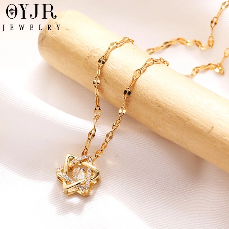 OYJR Kpop Six-Pointed Lucky Star Necklace Clavicle Chain Titanium Steel Anti Rust Jewelry Girl Collarbone Chain Collares Choker