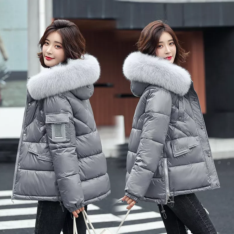 New2022 Fur Collar Down Jacket Women Winter Jacket overcoat Bright down jacket for women Winter Coat Women Puffer Jacket Hooded