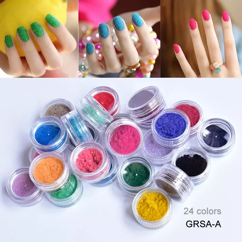 

velvet flocking fiber powder set 24 Colors Nail Art Polish Fingernail Manicure Tools Velvet Flocking Powder