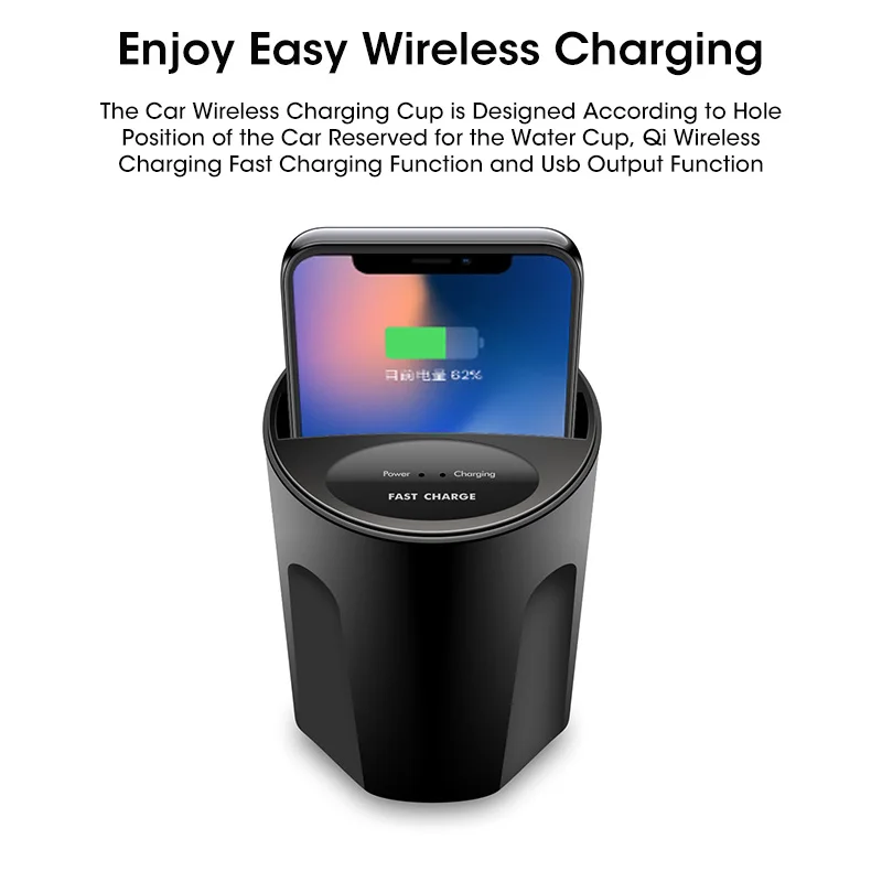 2 в 1 15 Вт Автомобильная зарядная док-станция для держателя стакана Беспроводная