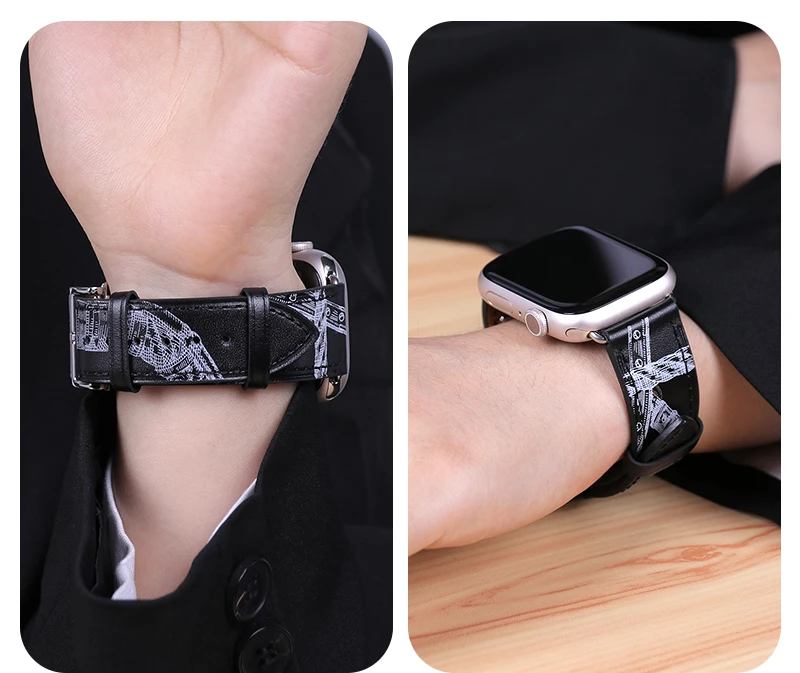 Genuine Leather Strap For Apple Watch Band 44mm 45mm 42mm 38mm Logo Buckle Strap Bracelet For iWatch 8 Ultra 49mm band 41mm 40mm