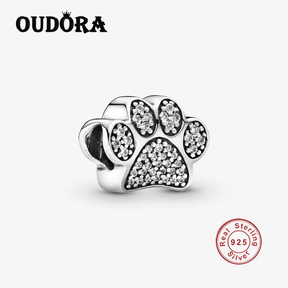 

Sparkling Paw Print Charm Fit Original Pandora Bracelet Charm 925 Sterling Silver Zircon Beads Women Jewelry Berloque Making