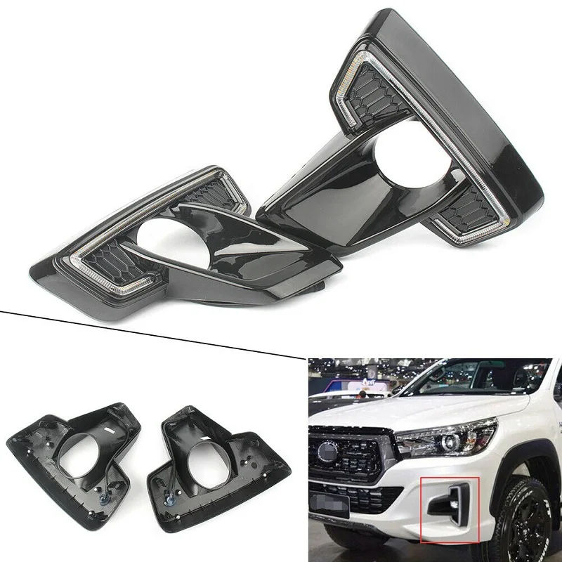 

2PCS LED Daytime Running Light For Toyota Hilux Revo Rocco 2018 2019 Turn Yellow Signal Relay Car 12V LED DRL Daylight