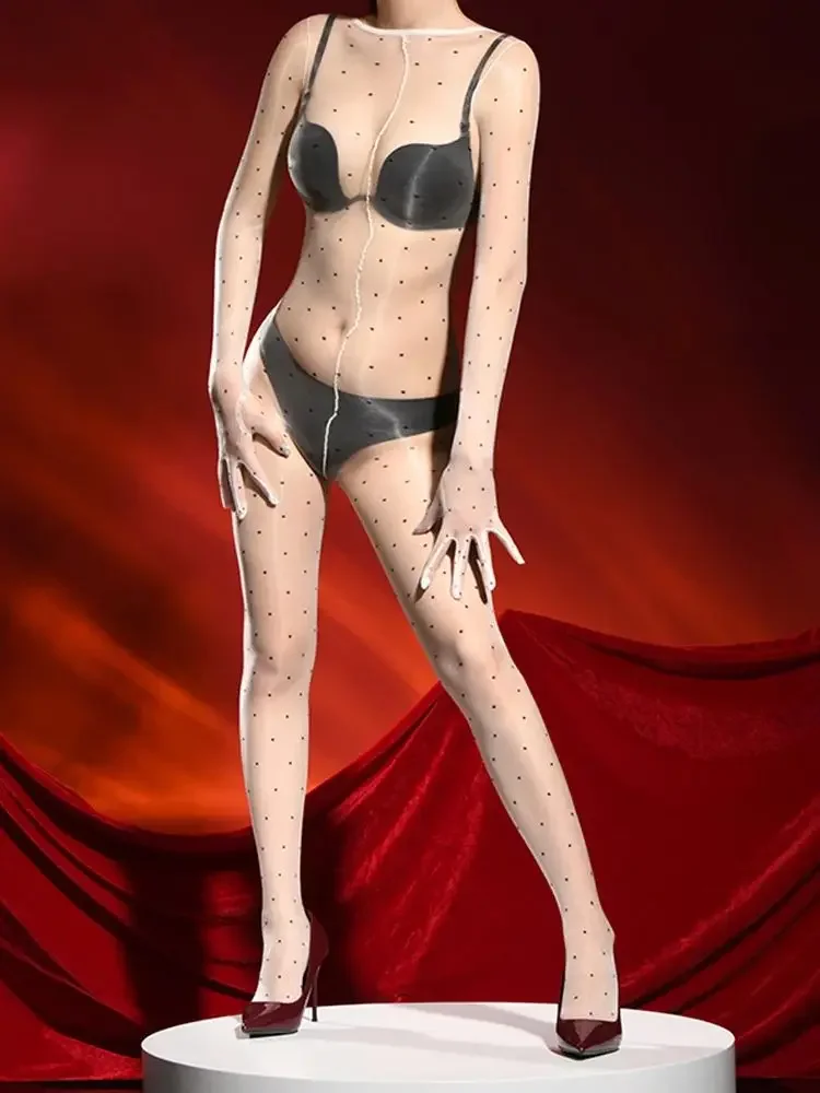 Ультратонкий нейлоновый комбинезон с отдельными пальцами глянцевый боди в