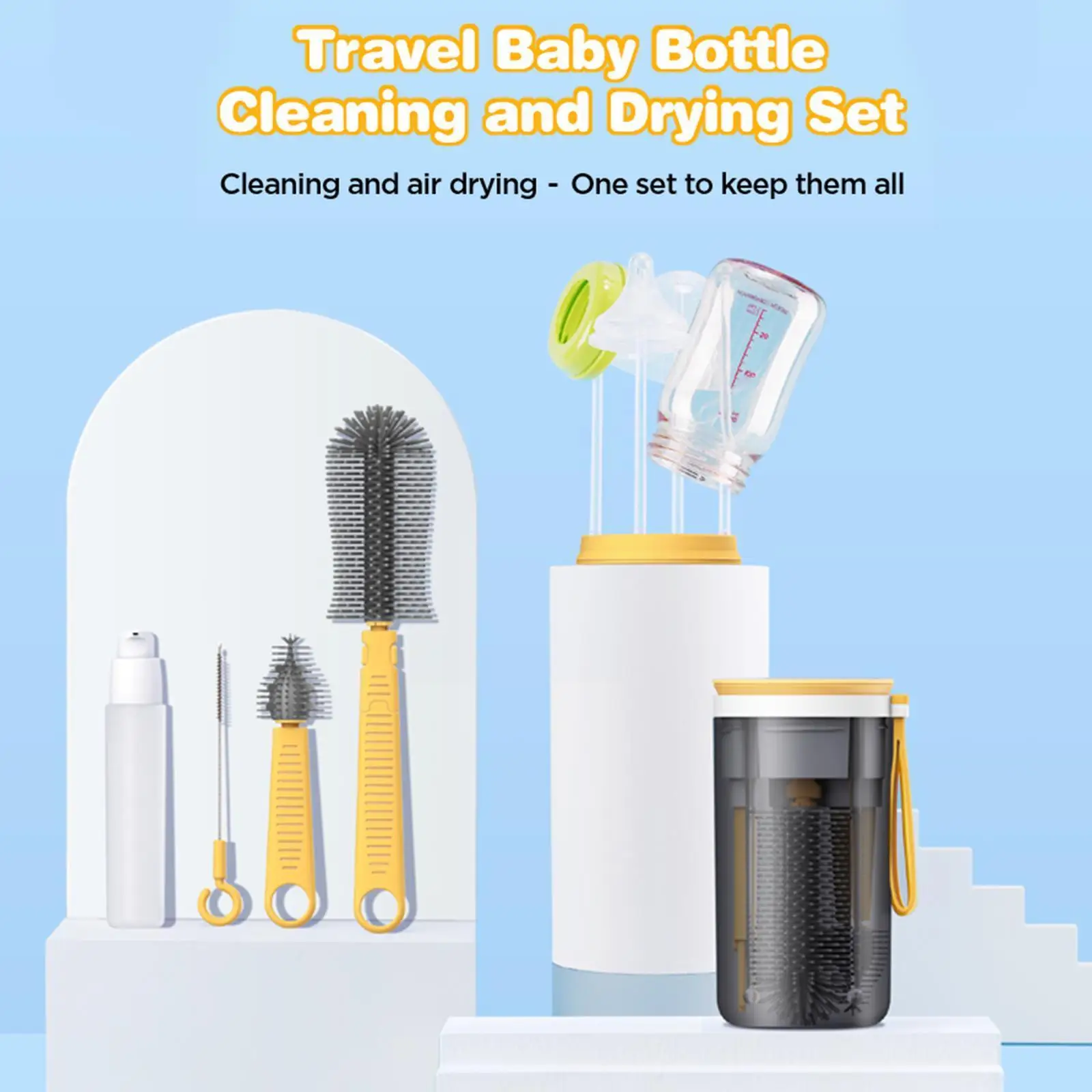 

6 In 1 Baby Bottle Brush Setbottle Cleaner Kit With Nipple Brush Bottle Straw Silicone Brush Cleaning Brush Dispenser Soap B8e2