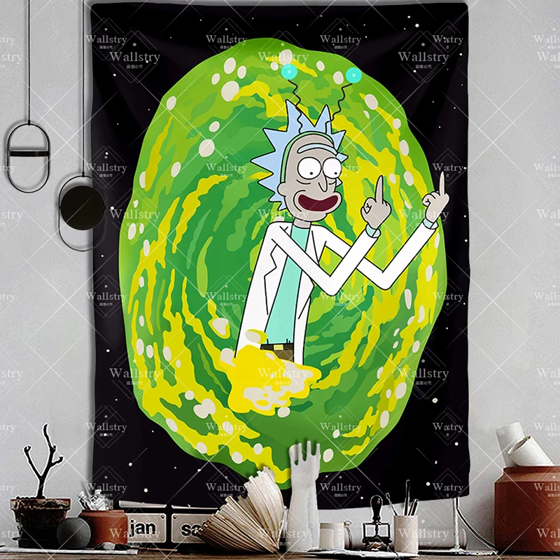 

Aesthetic Room Decor Rick Middle Finger Morti Tapestry Wall Hanging Boho Style Psychedelic Witchcraft Bedroom Hippie Cloth Tapiz