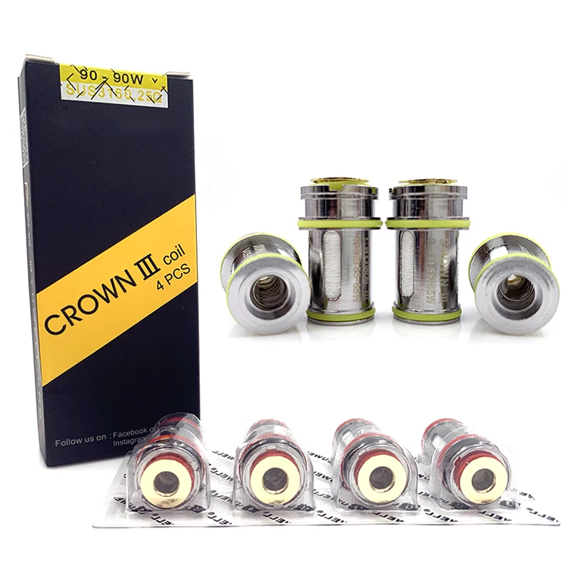 

AosVape 4pcs/Box Crown3 Coils 0.5ohm 0.25ohm Replacement Coil Head for Crown 3 SubOhm Tank Atomizer