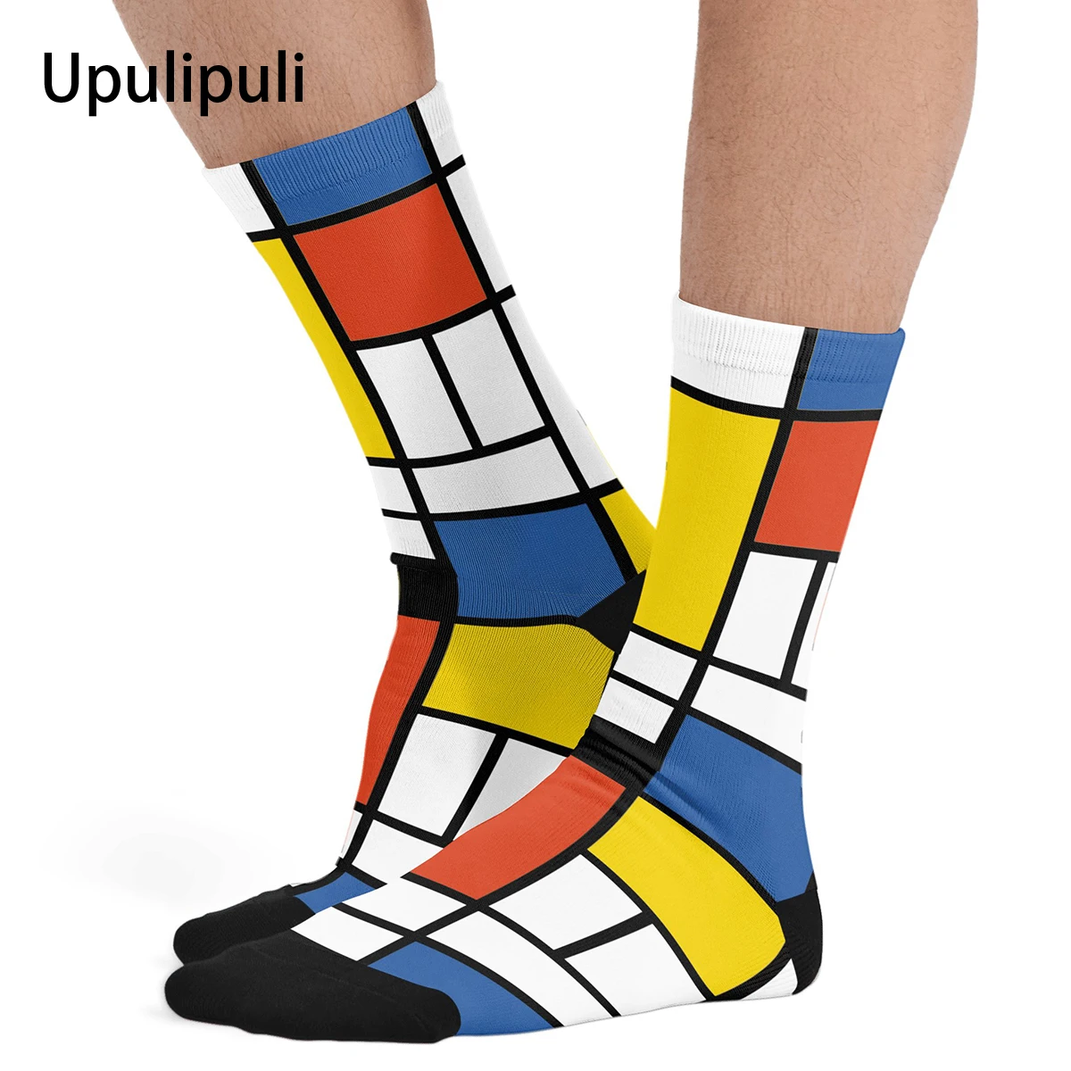 

For Men Mondrian Minimalist De Stijl Socks 85% Polyester Clothes Hipster Crew Modern Art New Abstract Middle Tube Socks Gift