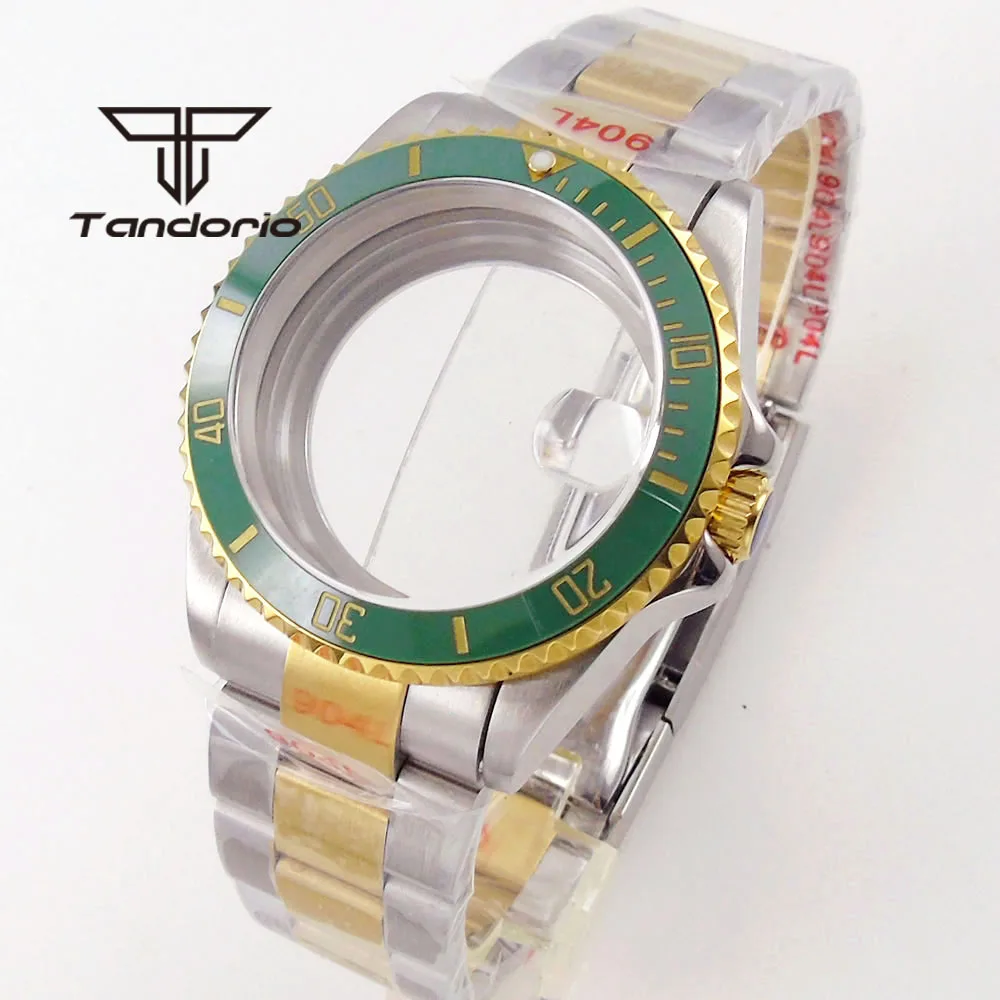 Stainless Steel 38/40mm Watch Case Fit NH35 NH36 Sapphire Glass Gold Coated Rotating Bezel Two Tone Bracelet Steel/Glass Back