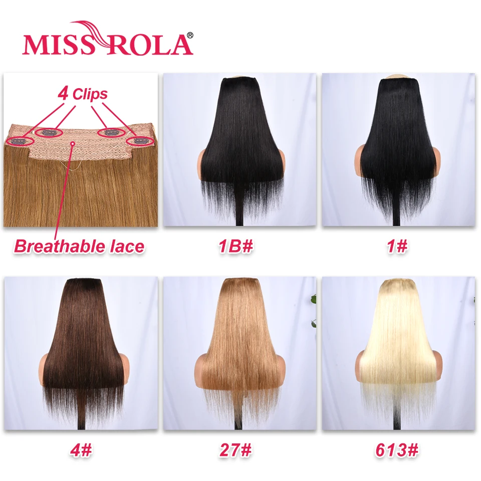 Miss Rola Fish Line Hair Extensions Invisible Wire Remy Natural Color/4# /27# / 613# 100% Human Hair Fishing Wire with 4 Clips