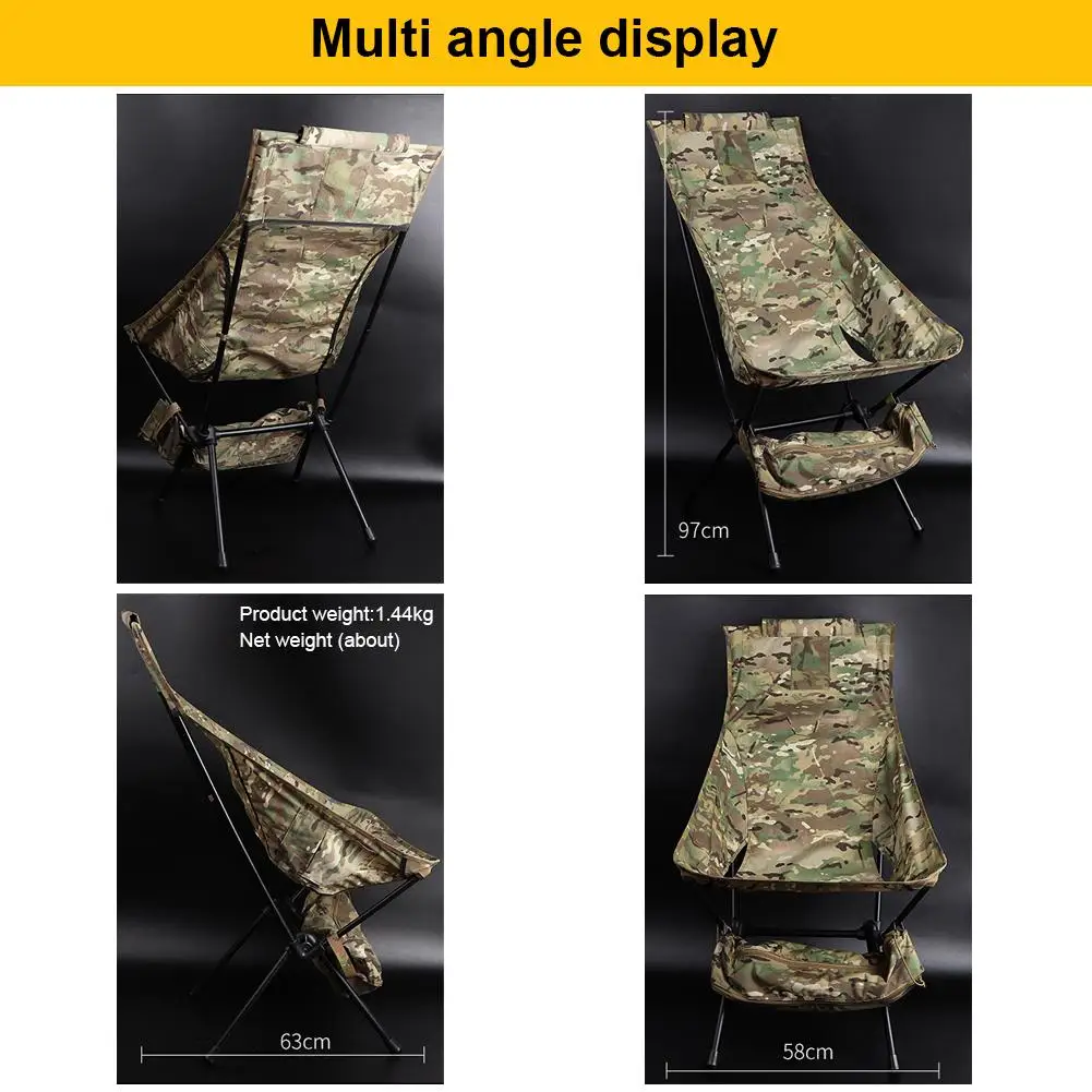 Outdoor Camping Tactical Beach Folding Chair Camouflage Portable Fishing Chair With High Backrest Side Bag enlarge