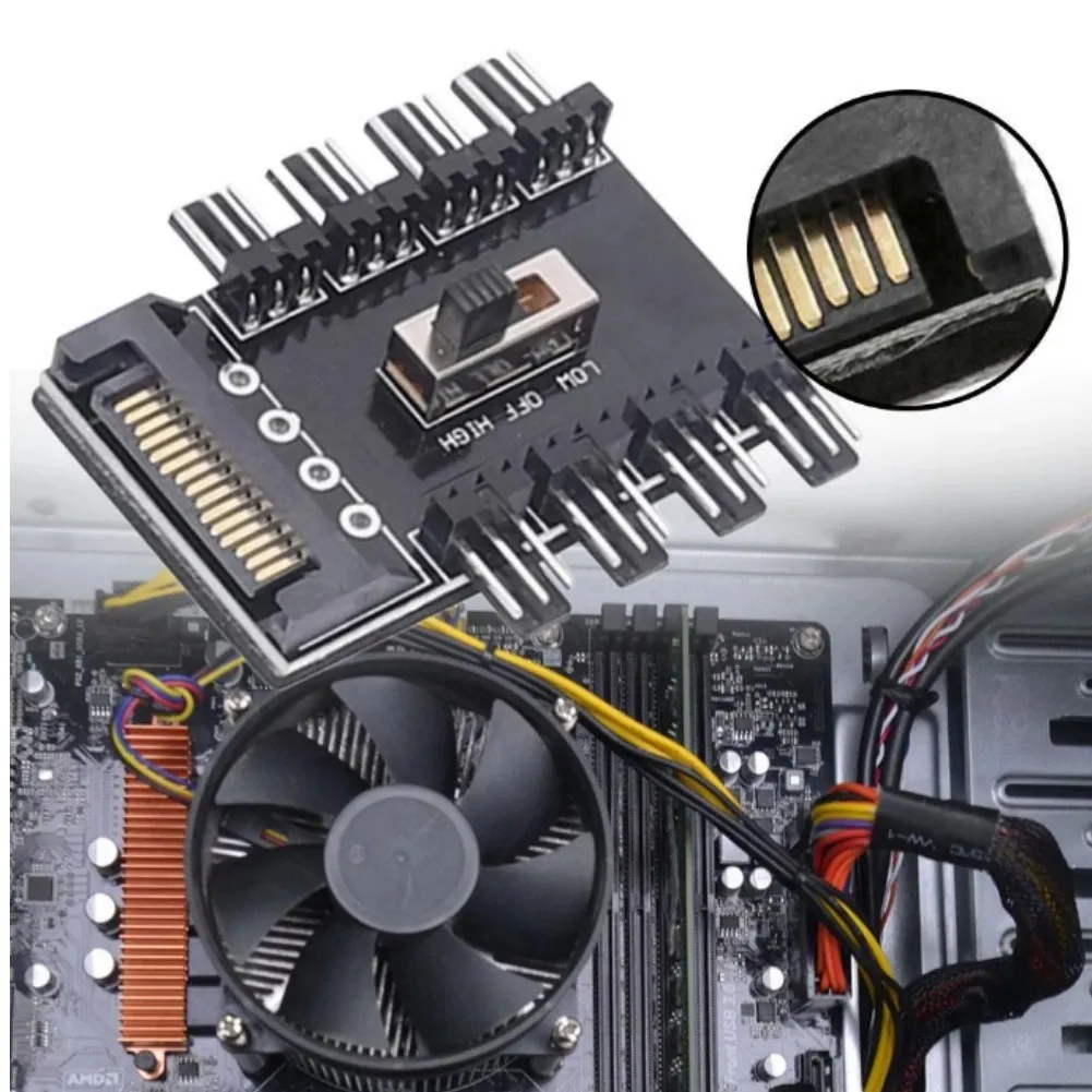 12V SATA 1 to 8 3PinPower Socket PCB Adapter Splitter Cooler Cooling Fan Hub 2 Level Speed Control PC Computer IDE Molex |