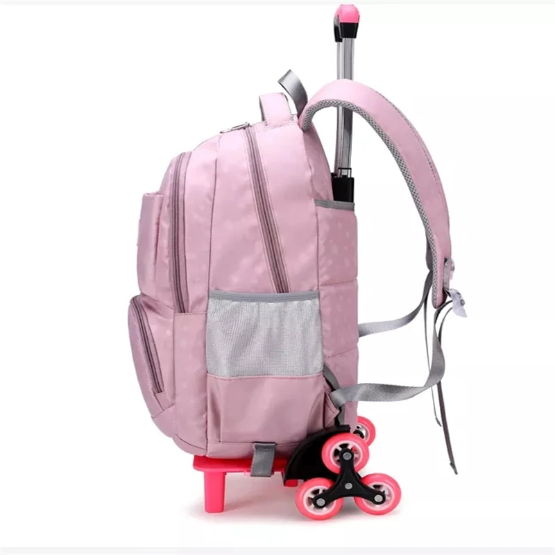 Kids Girls Large Trolley Schoolbag On wheels Climb Stairs Luggage Travel Backpacks Removable Children School Bags with Wheels