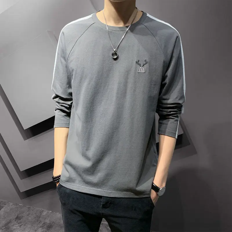 

Pure cotton men's long sleeve T-shirt men autumn new Korean version of the trend of casual loose jacket