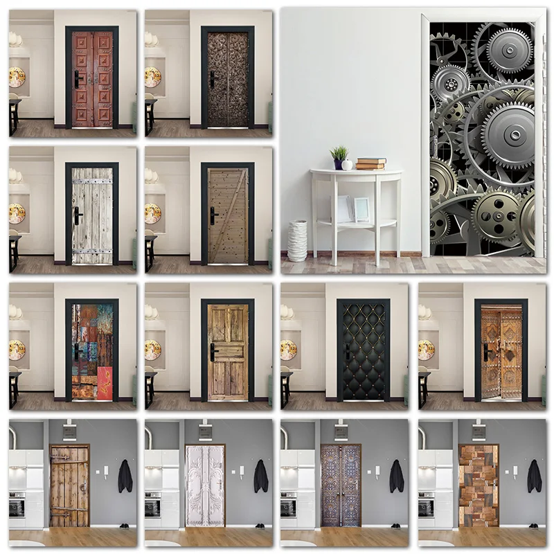 

Retro Metal Gear Wallpapers For Living Room Wooden Door Art Door Decoration Sticker Self Stick Renew Home Improvement 3D Murals