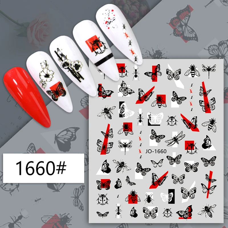 

Black White Butterfly Flower Nail Stickesr 3D Nail Art Stickers DIY Nail Decals Golden Geometric Graffiti Nail Art Decoration