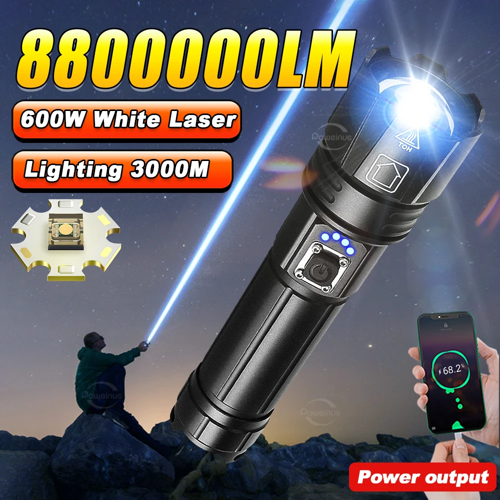 

8800000LM Ultra Powerful Flashlight Long Range Zoom 3000M Spotlight Torch Light High Power LED Flashlights Tactical Lantern
